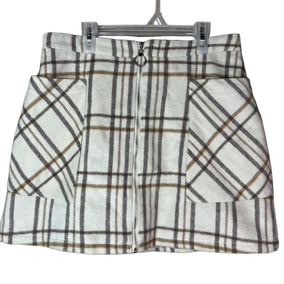 Hyfve Plaid Zip Front Wool Blend Mini Skirt Size Large - Picture 3 of 8